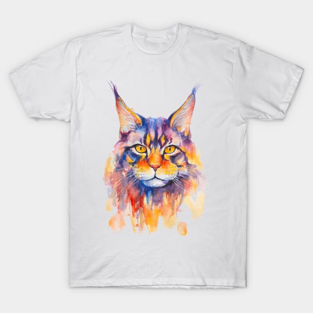 watercolor Maine Coon Cat T-Shirt by MariDein